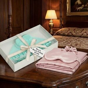 Macy's Beauty & Sleep Essentials Bundle: Pink Satin Set + Brush Cleaning Mat